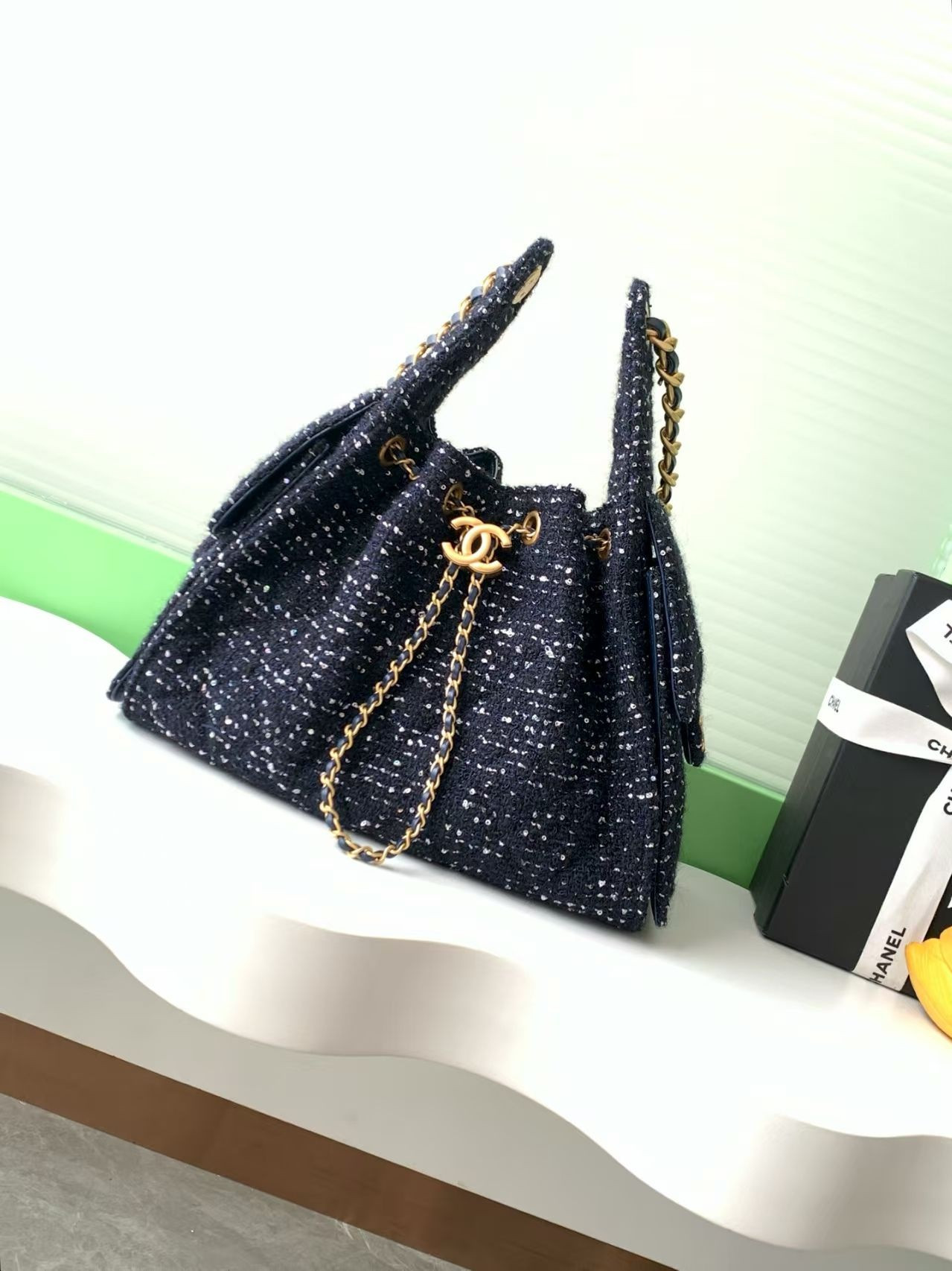 Ch*el 25 bucket tweed bag 26x30x14cm