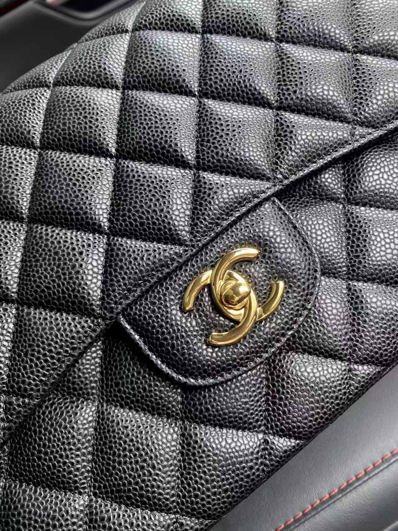 Ch*el classic flap jumbo 30cm cf black gold 19.5x30x10cm