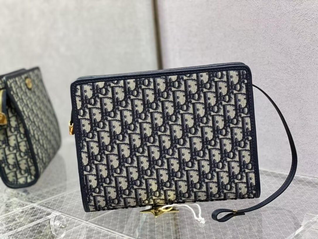 D*or 30 montaigne dea pouch blue D*or oblique jacquard 26x19.5x7cm