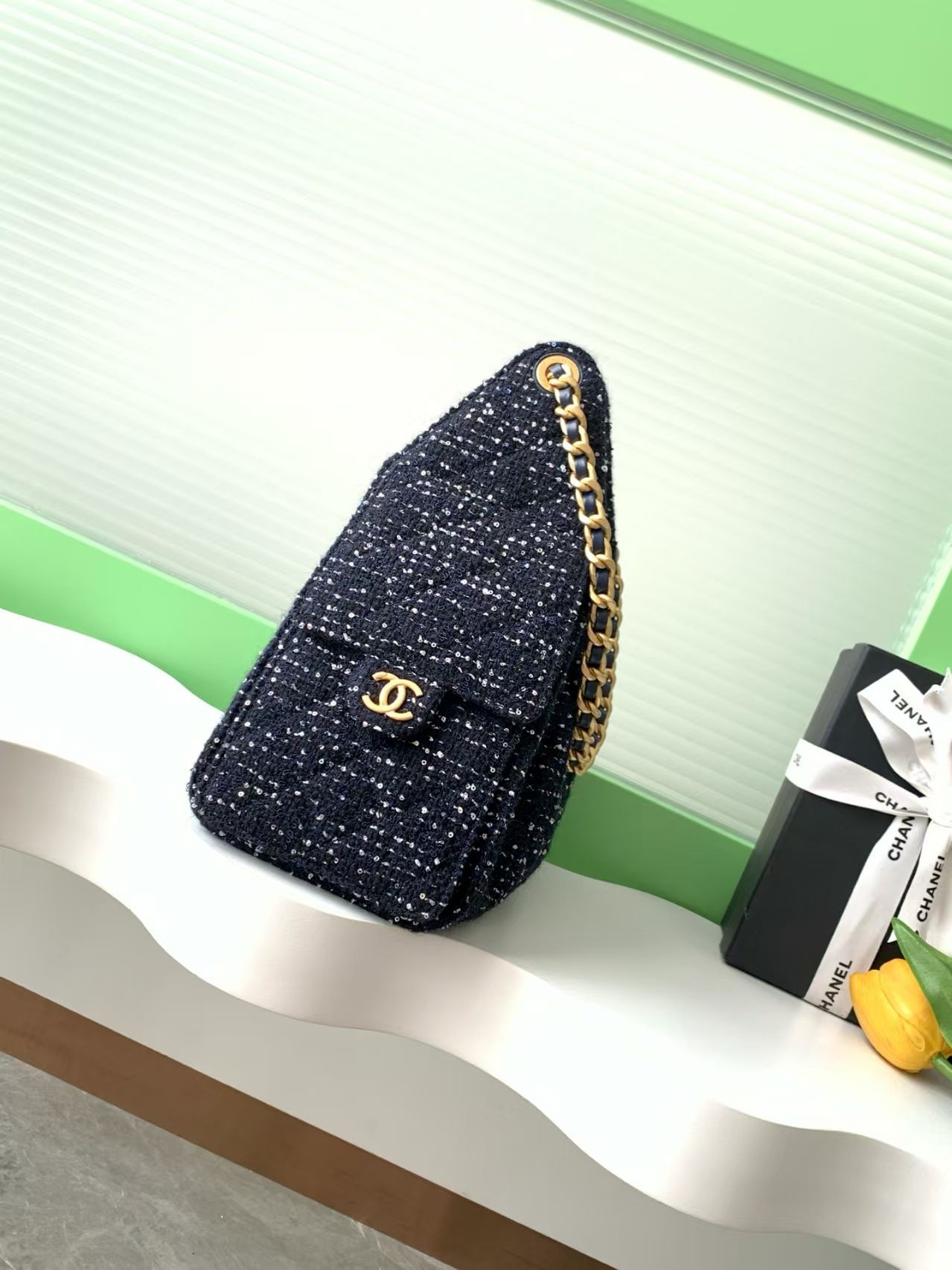 Ch*el 25 bucket tweed bag 26x30x14cm