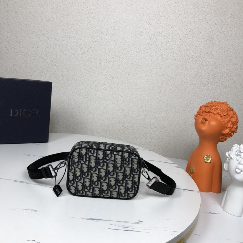 D*or mini safari bag with strap beige and black D*or oblique jacquard 6.5 x 5 x 1.5 inches