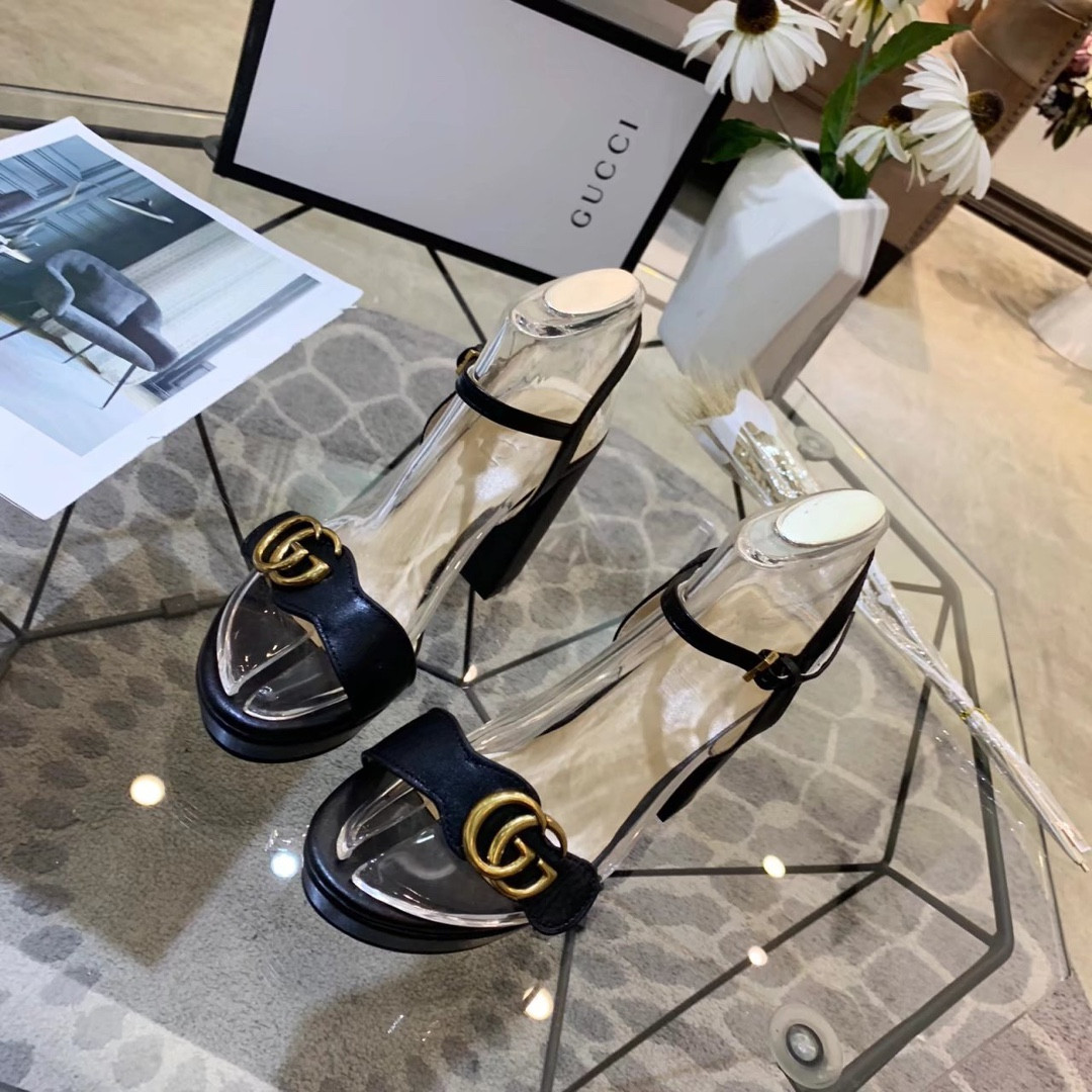 ua G*u*i leather high-heel sandal