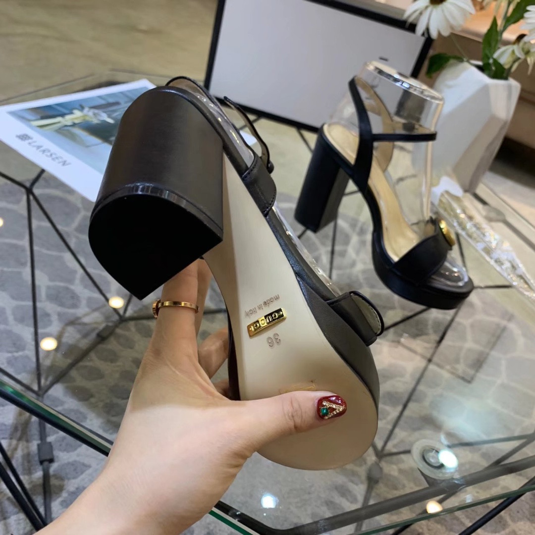 ua G*u*i leather high-heel sandal