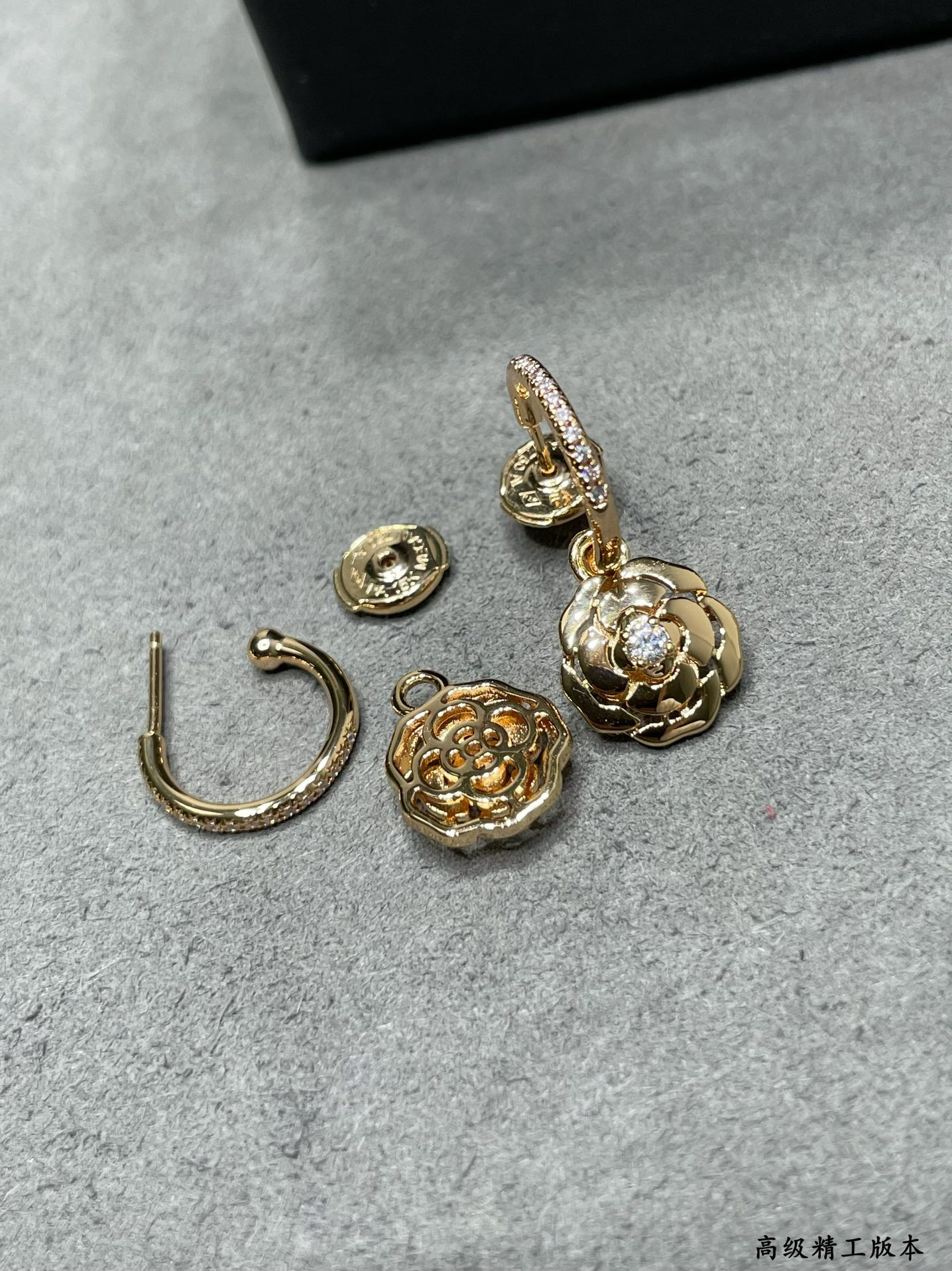 Ch*el gold camellia earrings