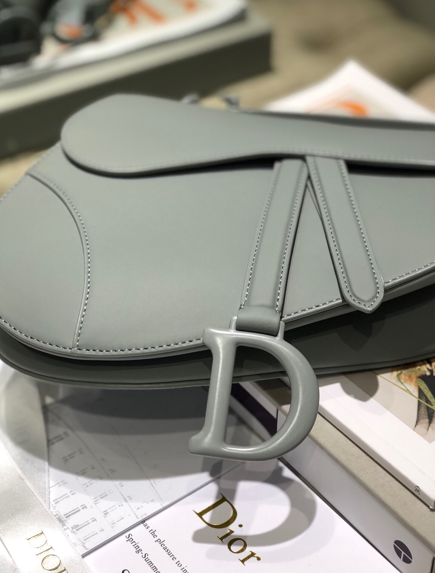 D*or saddle bag placid blue smooth calfskin 25.5x20x6.5cm