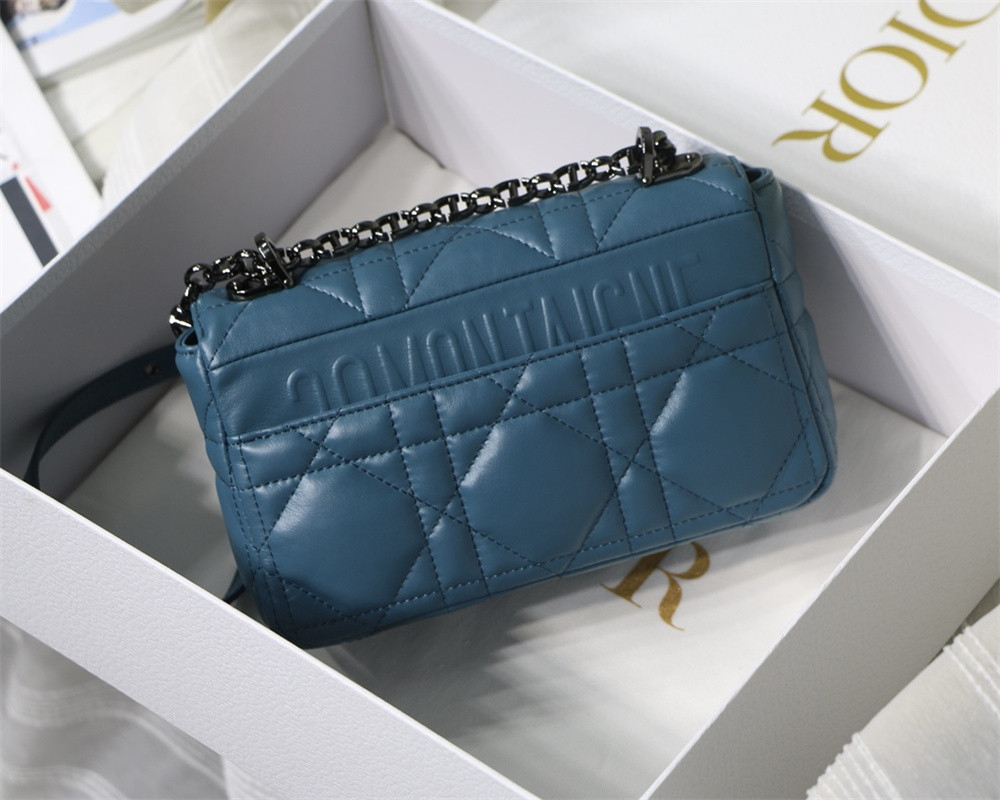 small d*or caro bag navy S*pple cannage calfskin with silver hardware 20 x 12 x 7 cm