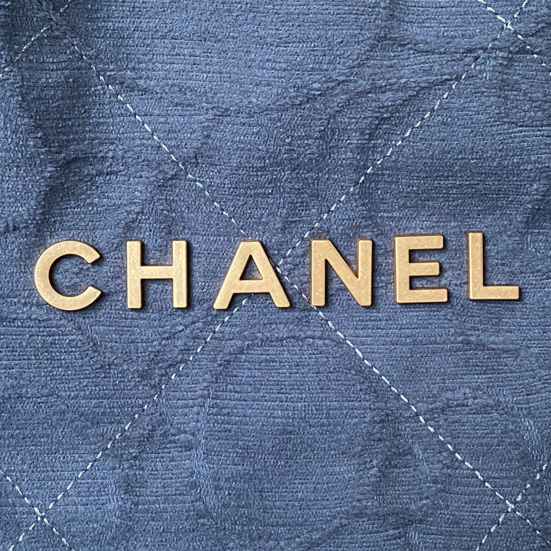 Ch*el 22 handbag velvet blue 15.2×16.4×3.1 in