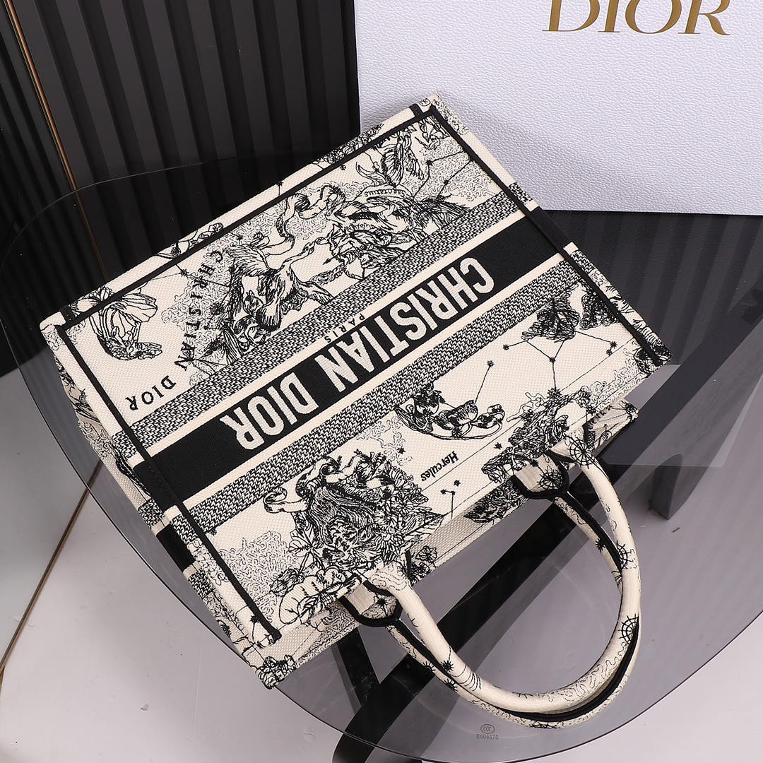 medium D*or book tote de jouy zodiac 14 x 11 x 6.5 inches
