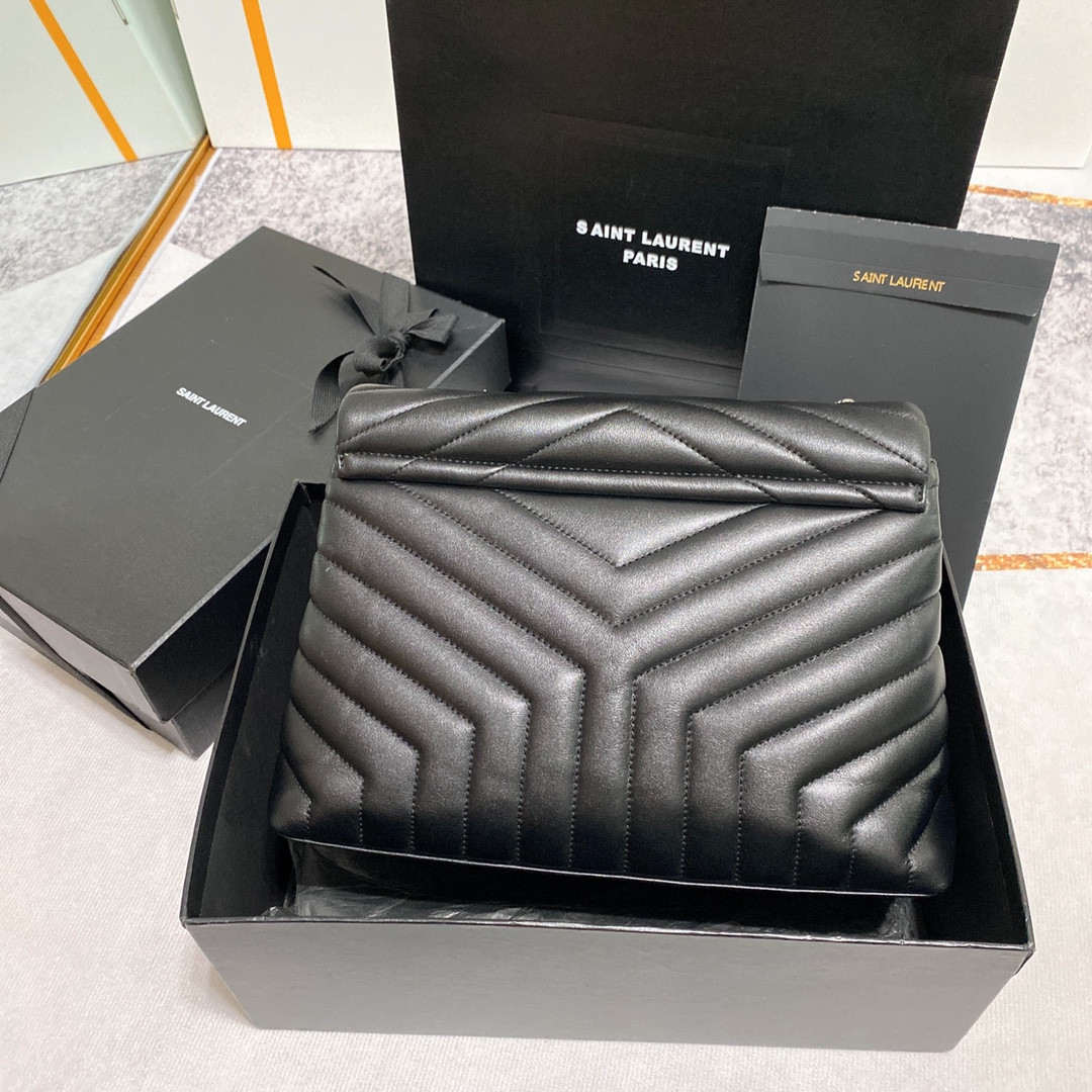 Y*L loulou medium in quilted leather black silver 12.5 x 8.6 x 3.5 inches