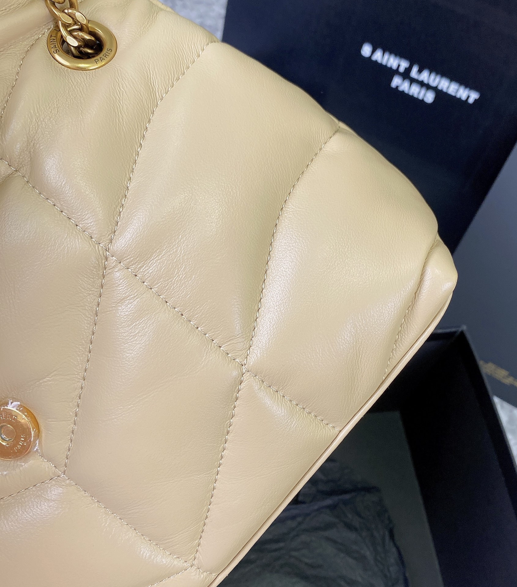 Y*L puffer small in nappa leather beige 11.4 x 6.6 x 4.3 inches