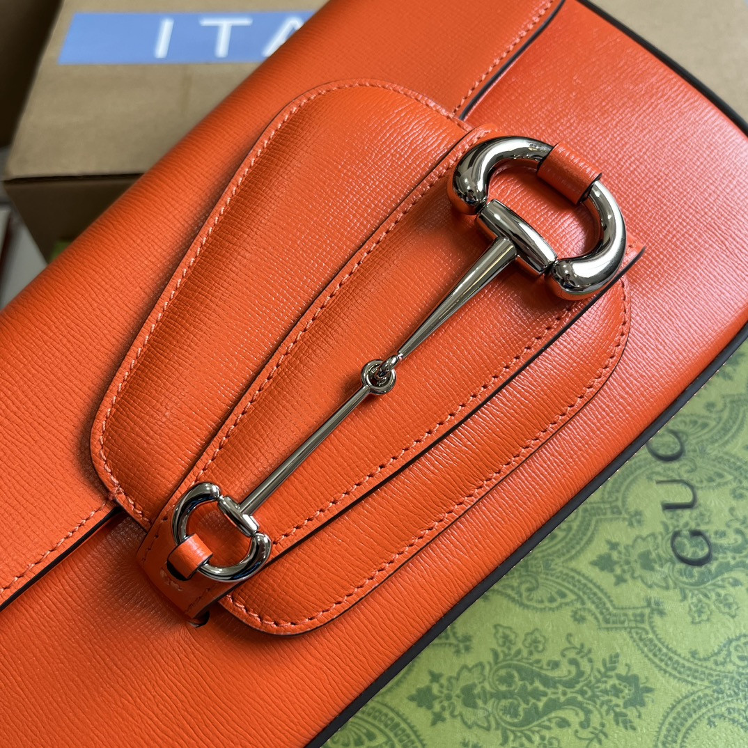 G*u*i horsebit 1955 small shoulder bag orange 10.4"w x 6.7-4.1"h x 3.1-1.6"d