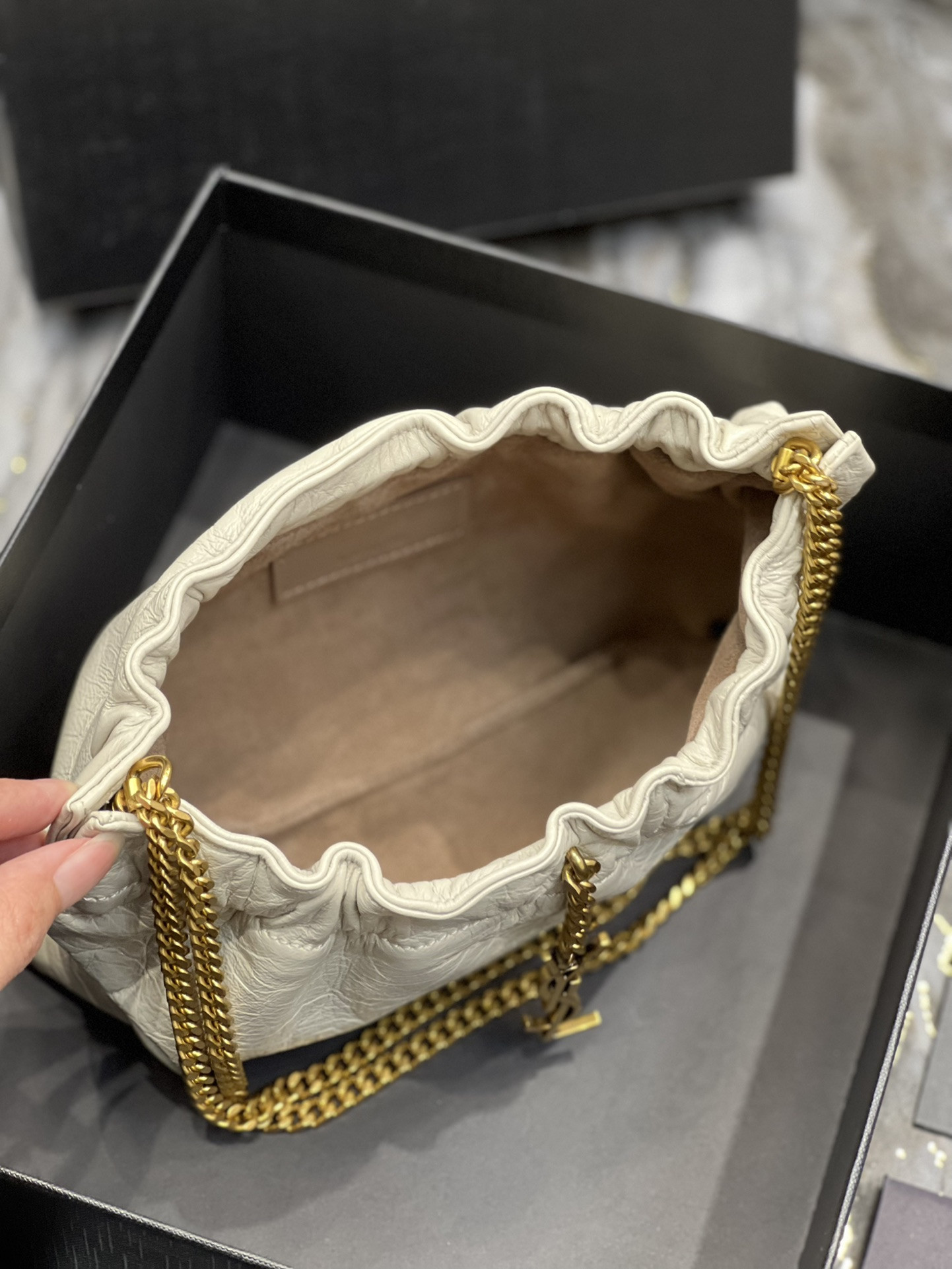 Y*L mini leather shoulder bag white 24x14x4 cm