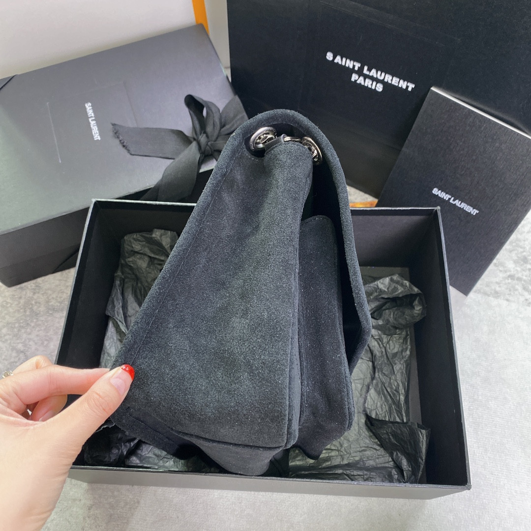 Y*L niki medium in suede black 11 x 7.8 x 3.3 inches