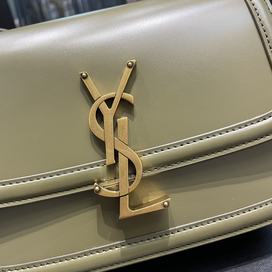 y*l solferino small satchel in box Sa**t Lau*nt avocado green 7.4 x 5.1 x 1.9 inches