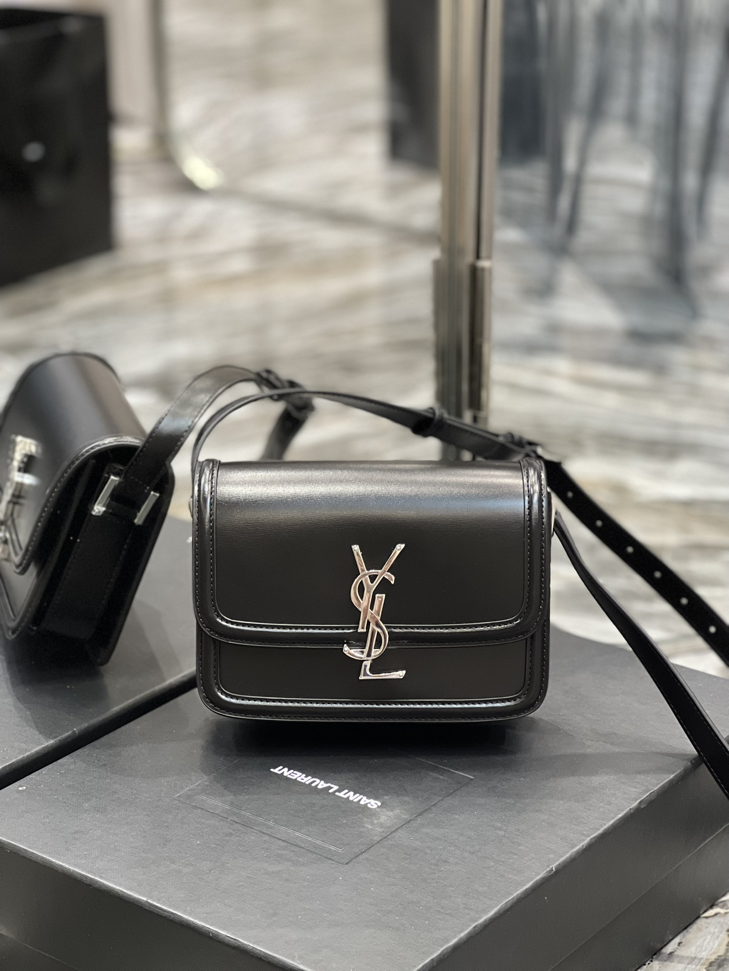 Y*L solferino small in glazed leather  7.4 x 5.1 x 1.9 inches