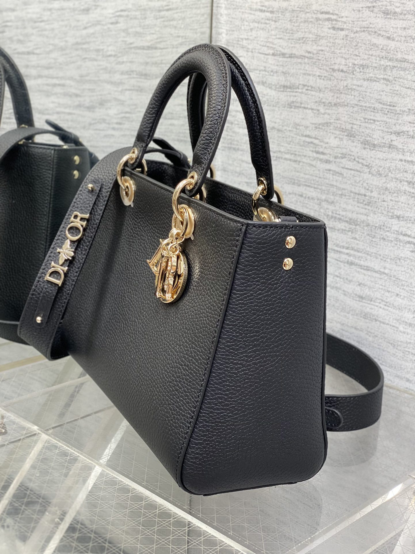 medium lady d-sire my abcD*or bag black bull leather 12 x 8 x 5 inches