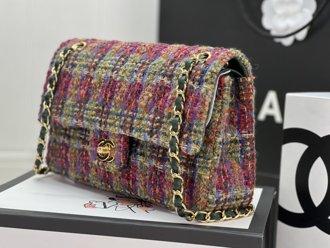 Ch*el classic 11.12 handbag tweed & gold-tone metal 6 × 9.9 × 2.5 in