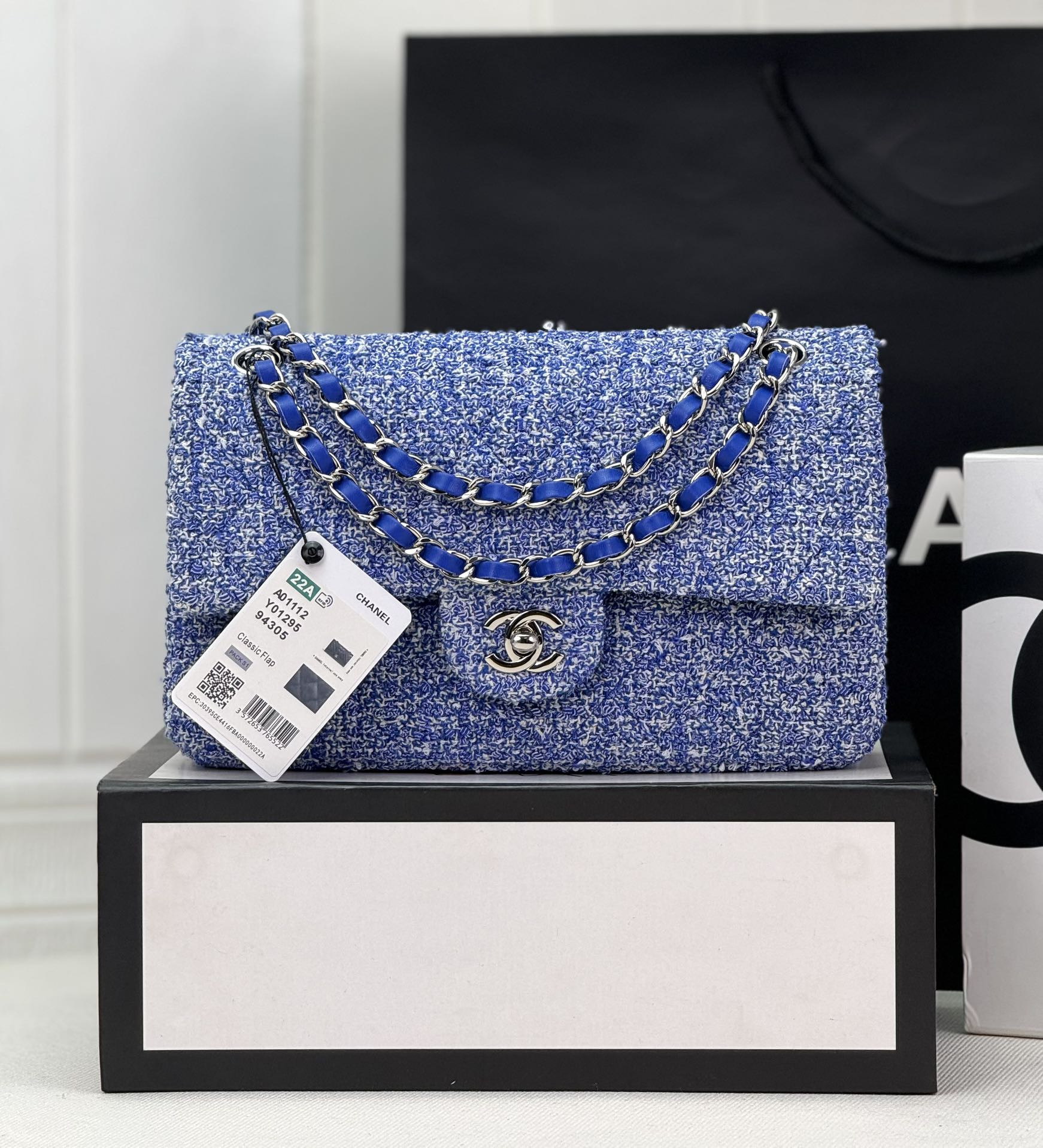 Ch*el classic 11.12 handbag tweed & silver-tone metal 6 × 9.9 × 2.5 in