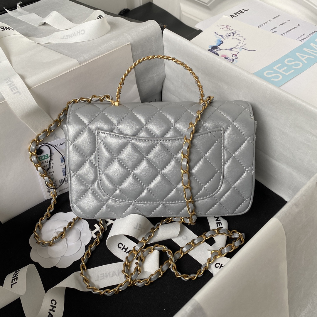Ch*el mini classic handbag with top handle 12 × 20 × 6 cm