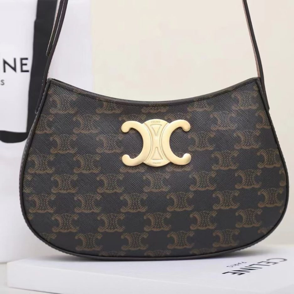 Ce**e medium tilly bag in triomphe canvas and calfskin